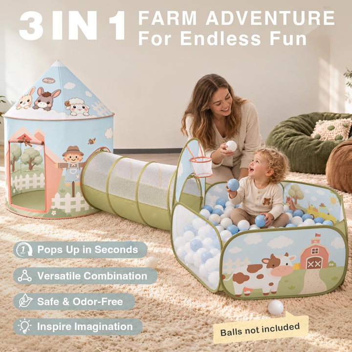 Kids Foldable Play Tent with Tunnel, Pop-Up Tent &amp; Ball Pit