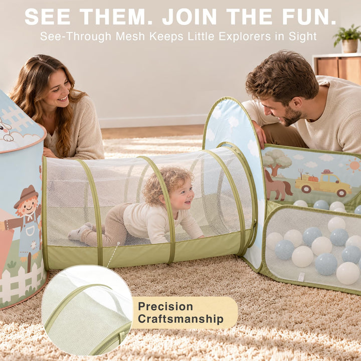 Kids Foldable Play Tent with Tunnel, Pop-Up Tent &amp; Ball Pit