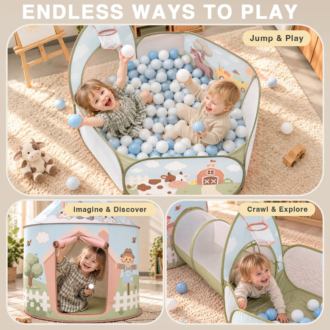 Kids Foldable Play Tent with Tunnel, Pop-Up Tent &amp; Ball Pit