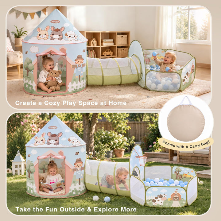 Kids Foldable Play Tent with Tunnel, Pop-Up Tent &amp; Ball Pit