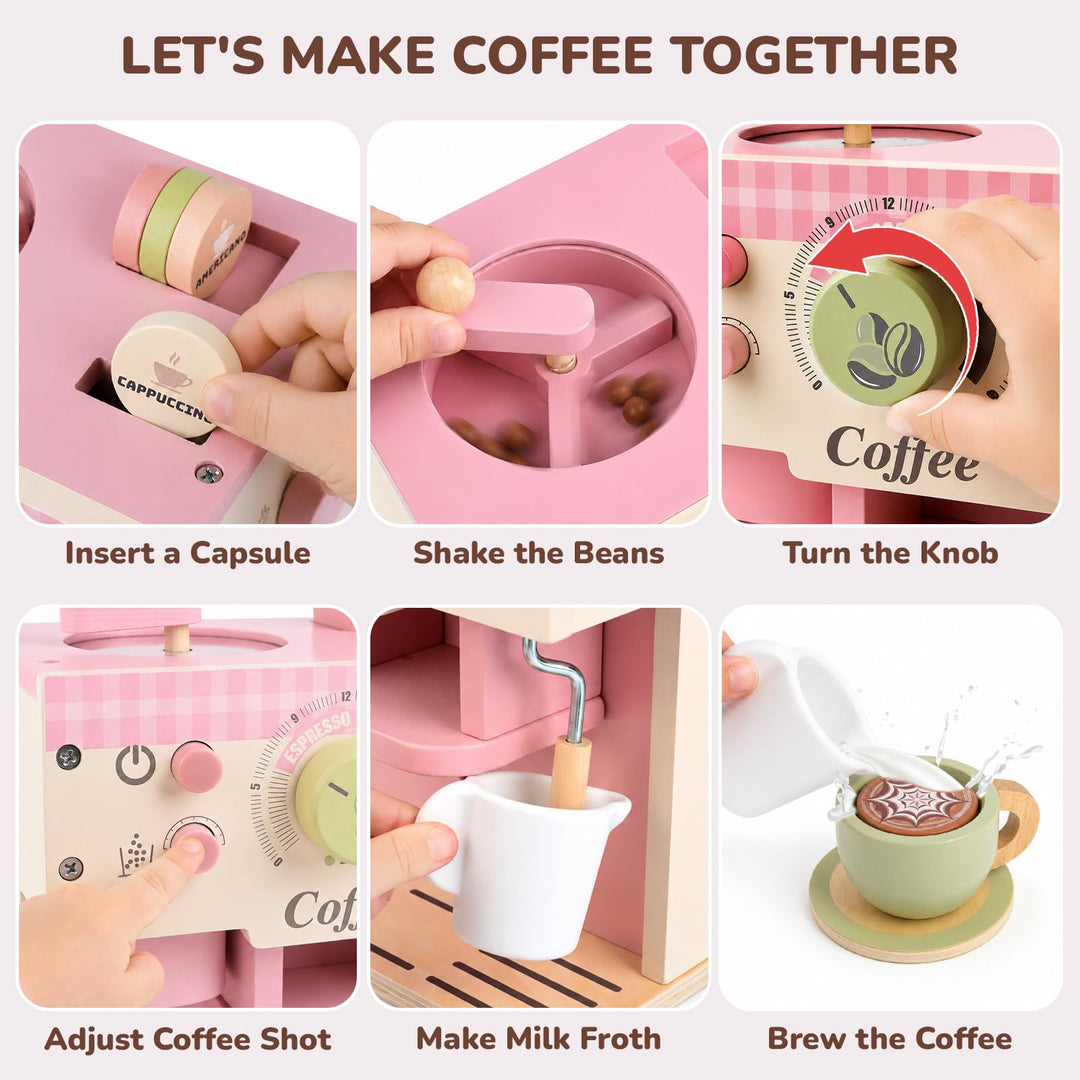 Cozy Cafe Wooden Coffee Set (Pink)