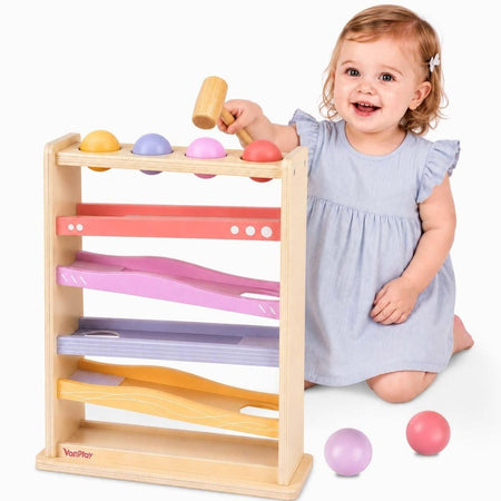 Roll & Race Wooden Ball Drop Track Toys (Pink)