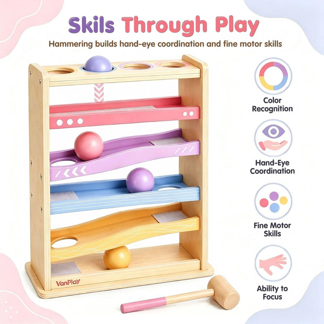 Roll &amp; Race Wooden Ball Drop Track Toys (Pink)