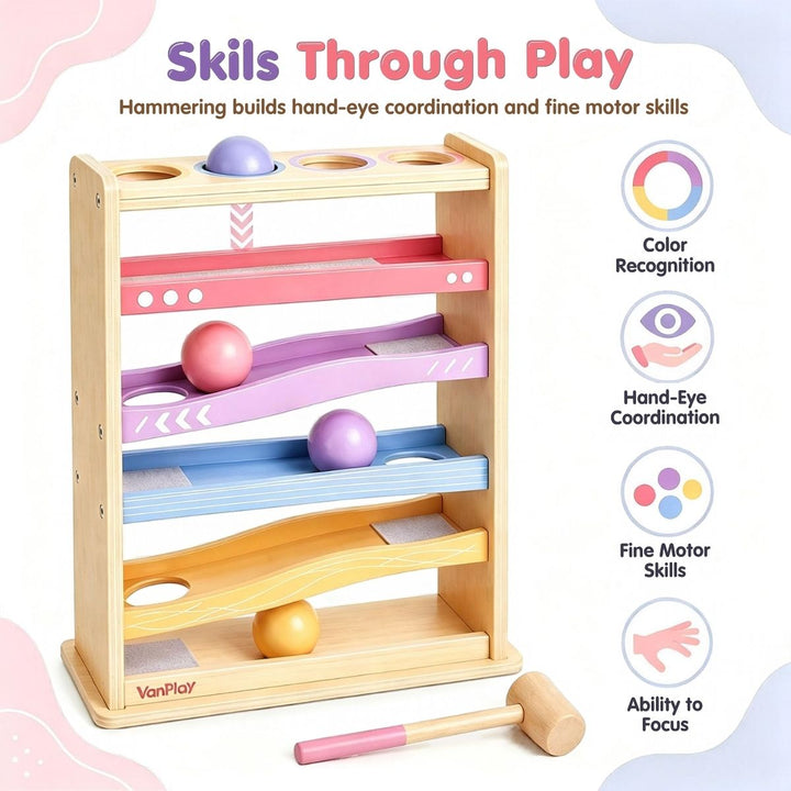 Roll &amp; Race Wooden Ball Drop Track Toys (Pink)