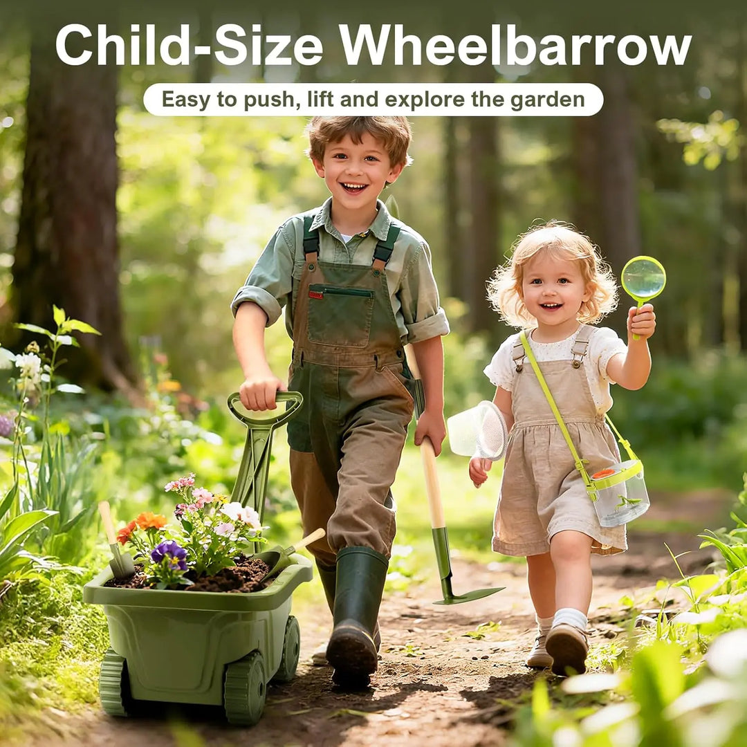 Kids Gardening & Bug Catcher Kit with Wheelbarrow for Ages 3+ 
