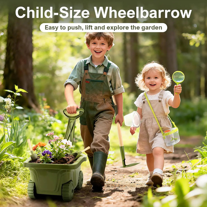 Kids Gardening & Bug Catcher Kit with Wheelbarrow for Ages 3+ 