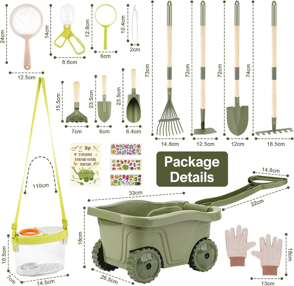 Kids Gardening & Bug Catcher Kit with Wheelbarrow for Ages 3+ 