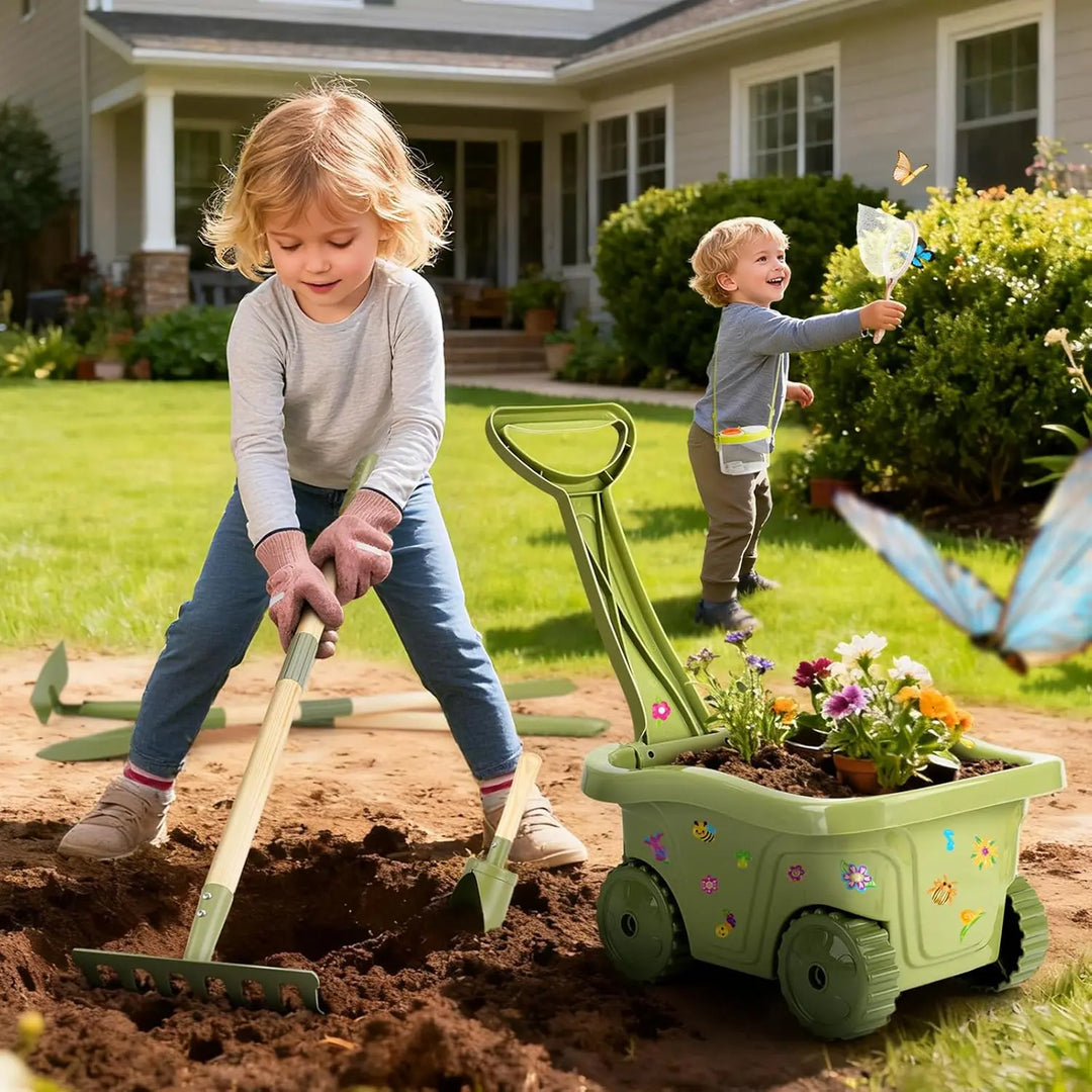 Kids Gardening & Bug Catcher Kit with Wheelbarrow for Ages 3+ 