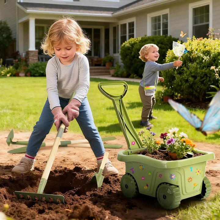Kids Gardening & Bug Catcher Kit with Wheelbarrow for Ages 3+ 