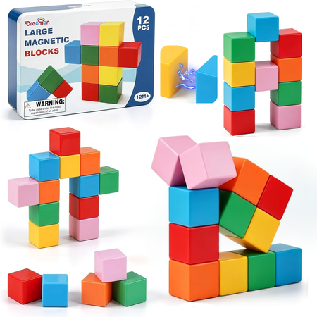 Large Magnetic Blocks with Metal Box for Toddlers 1–3