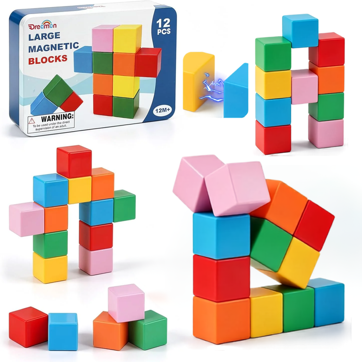 Large Magnetic Blocks with Metal Box for Toddlers 1–3