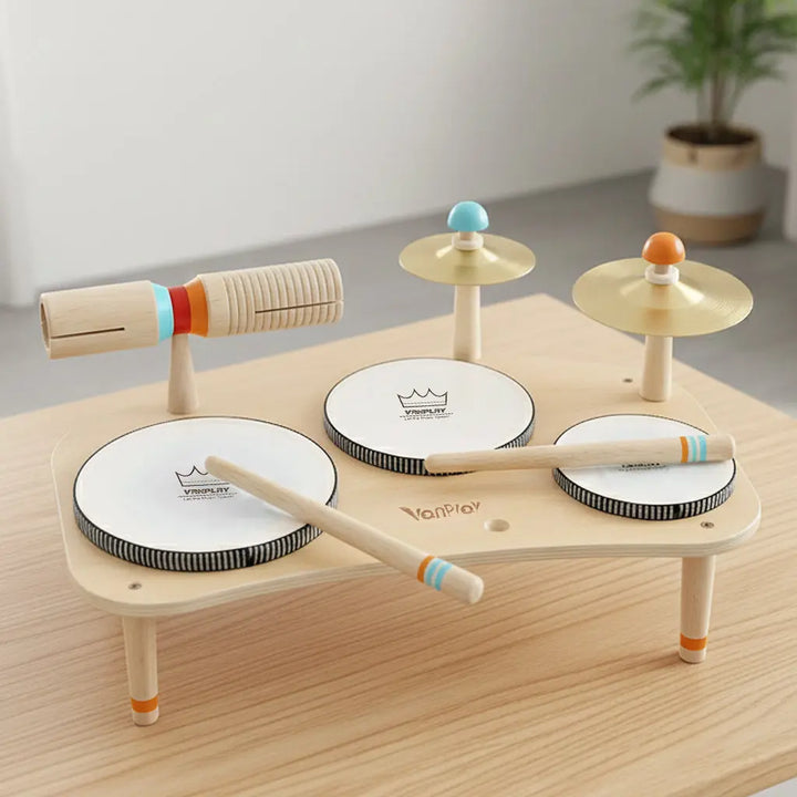 Little Beat Makers - Montessori Wooden Music Table 8-in-1 Drum Set 