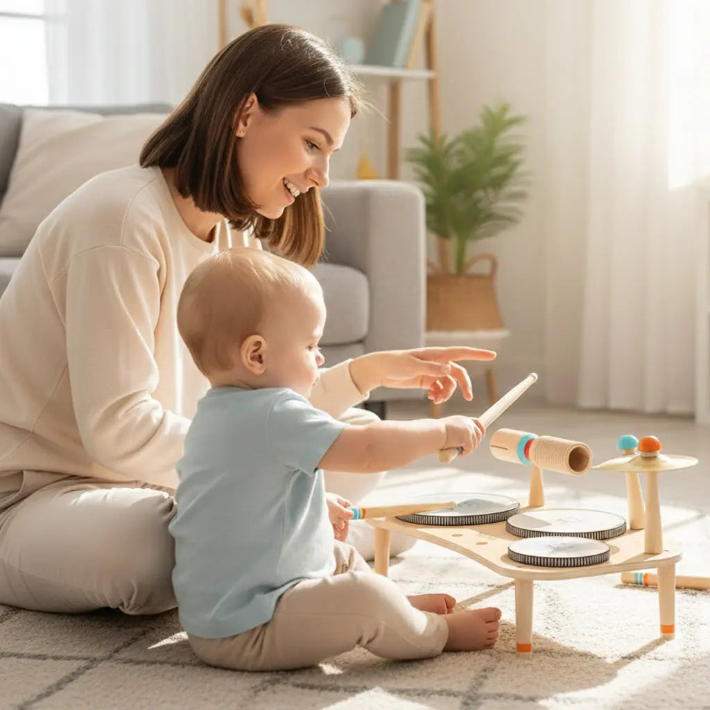 Little Beat Makers - Montessori Wooden Music Table 8-in-1 Drum Set 