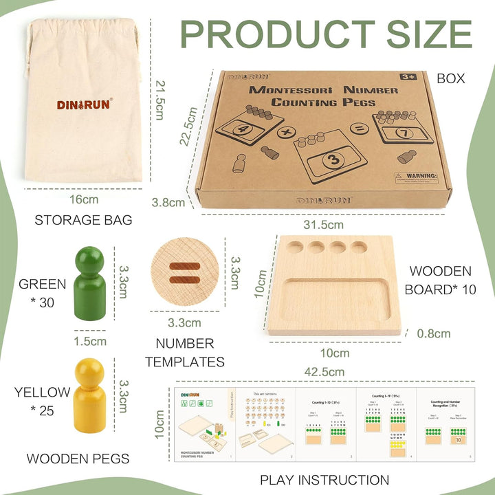 Montessori Wooden Counting Peg Board – Math Learning Toy for 3-6 Year Olds