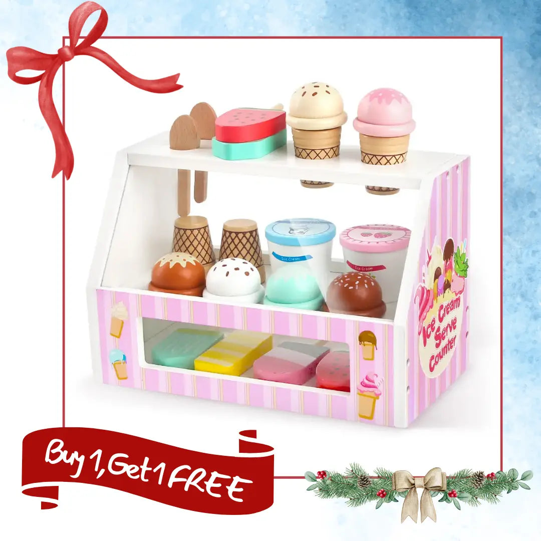 38 PCS Wooden Ice Cream Set Shop for Toddlers 