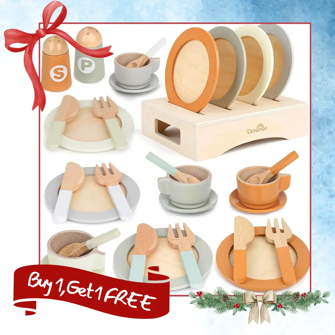 Wooden Kitchen Dishware Set for Kids 