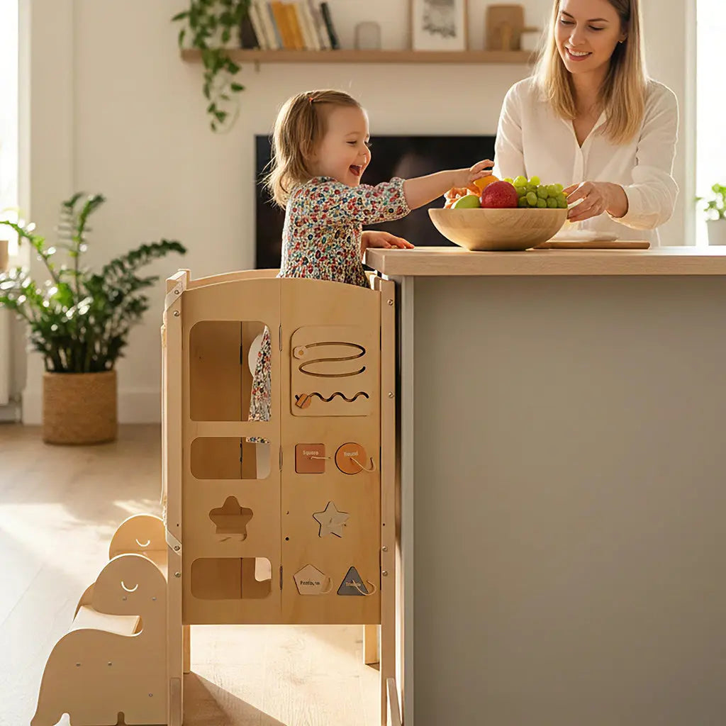 Adjustable & Foldable Wooden Learning Tower for Kids 