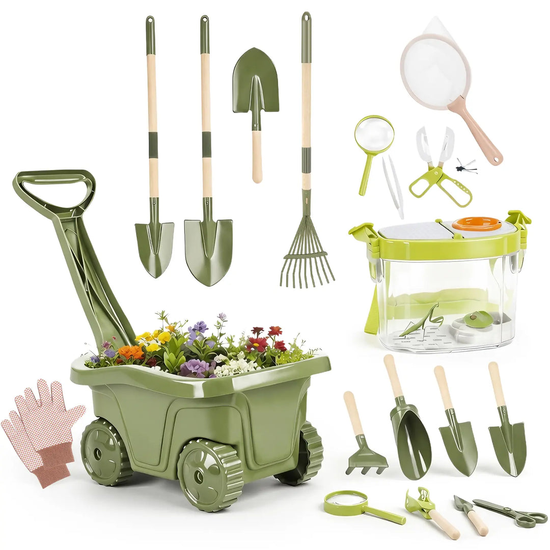 Kids Gardening & Bug Catcher Kit with Wheelbarrow for Ages 3+ 