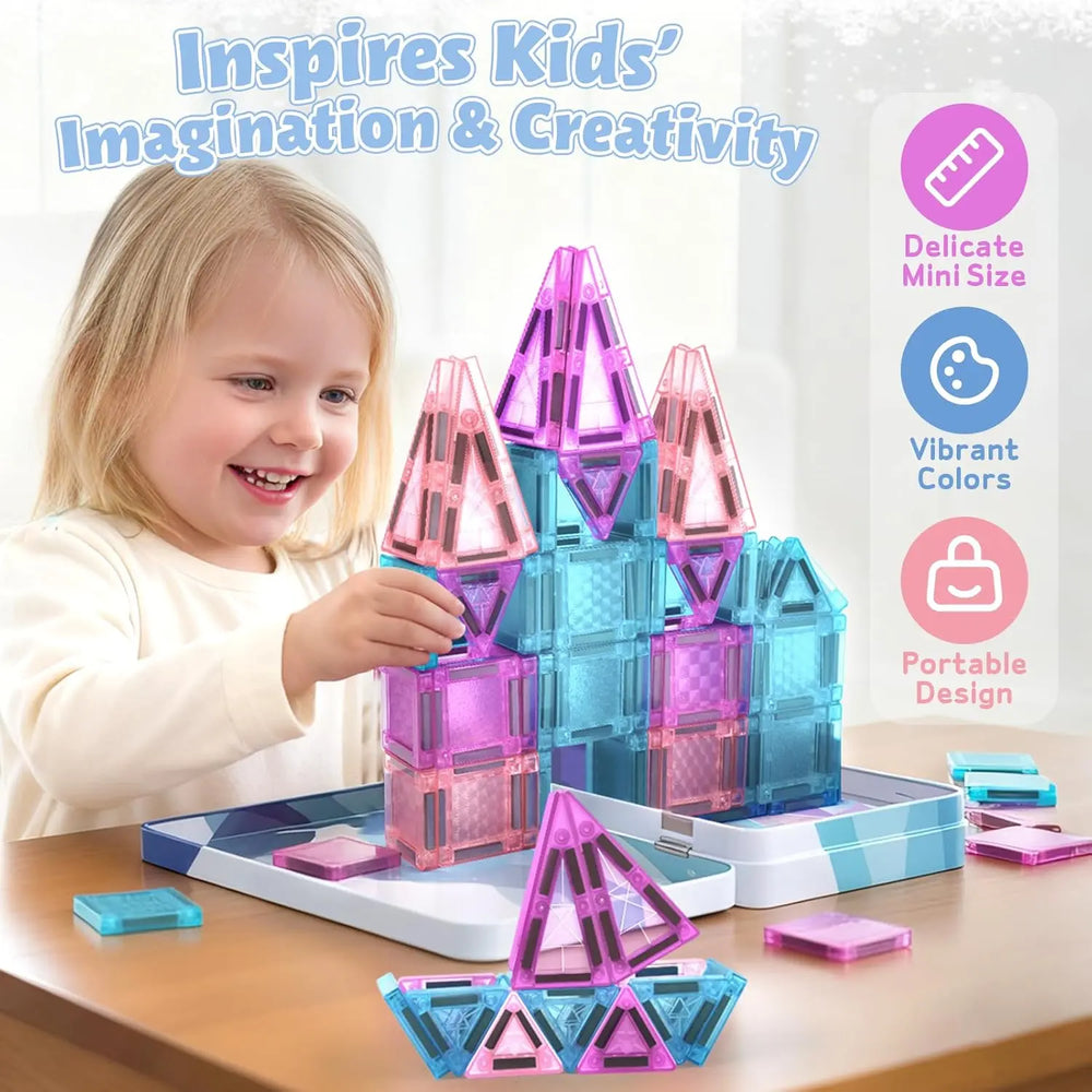 68 PCS Mini Magnetic Tiles Travel Set for Kids Ages 3+ 