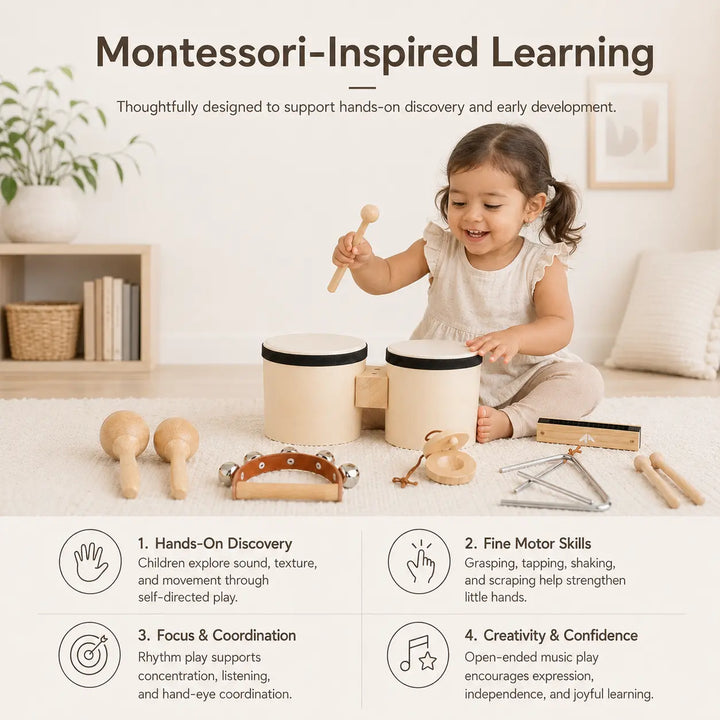 Premium Wooden Kids Drum Set Montessori Musical Toys for Toddlers 