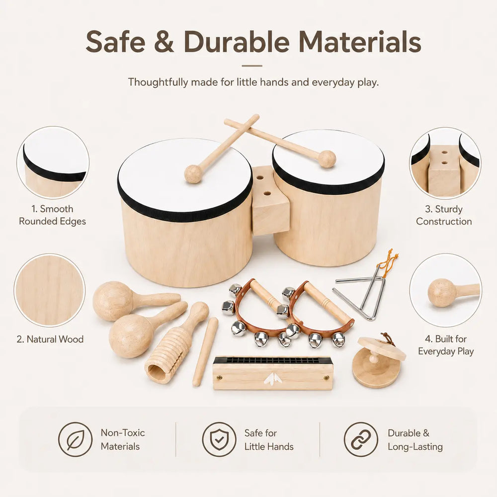 Premium Wooden Kids Drum Set Montessori Musical Toys for Toddlers 