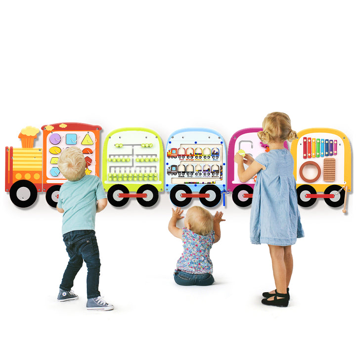 Joyreal Sensory Wall Busy Board - Train-Shaped Learning Station with 8 Activities