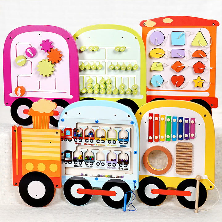 Joyreal Sensory Wall Busy Board - Train-Shaped Learning Station with 8 Activities