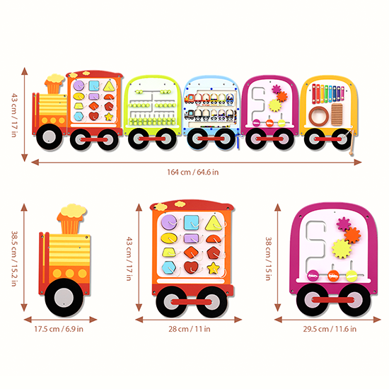 Joyreal Sensory Wall Busy Board - Train-Shaped Learning Station with 8 Activities