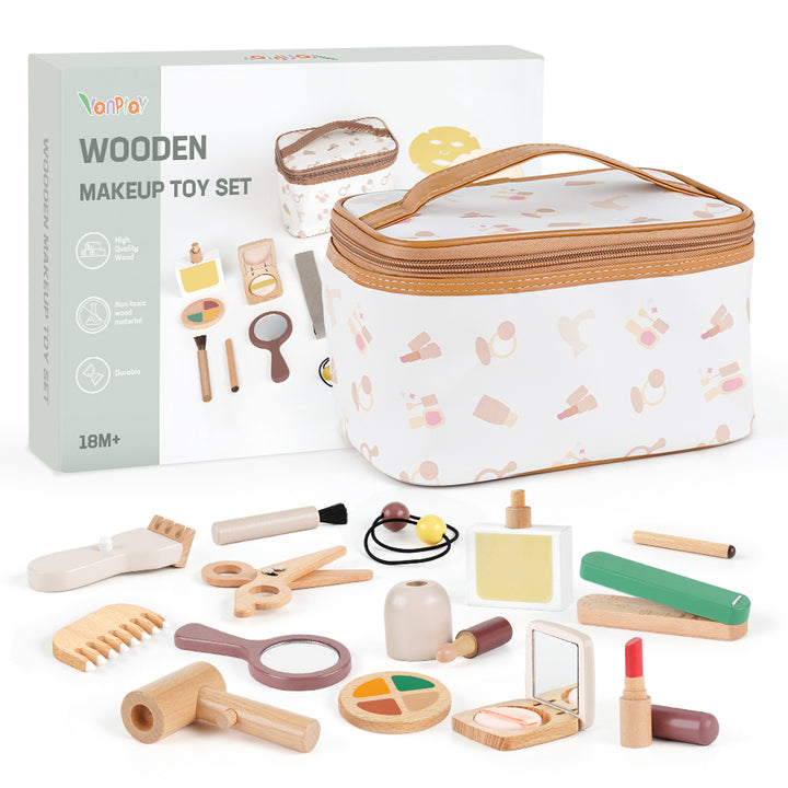 Wooden Montessori Makeup & Hair Salon Toy – Pretend Play for 2-5 Year Old Girls