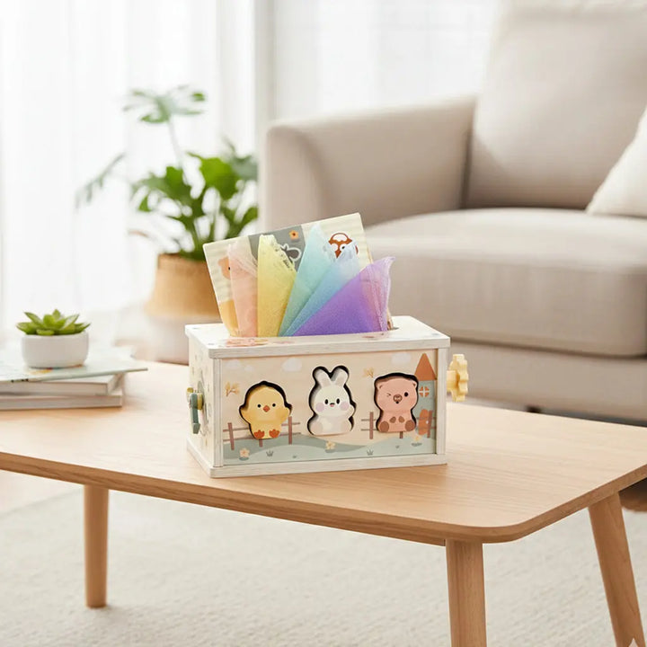 Activity Cube Montessori Tissue Box for 8M -3 Year Olds 