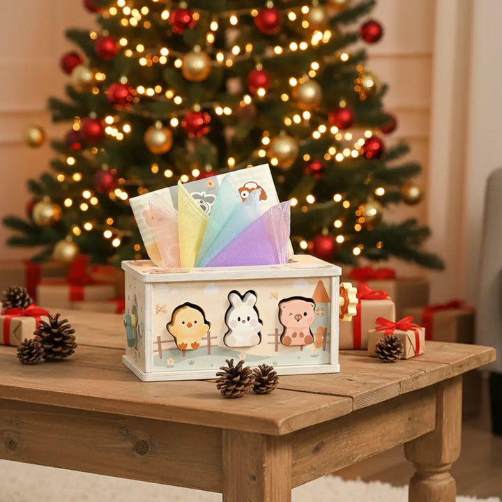 Activity Cube Montessori Tissue Box for 8M -3 Year Olds 
