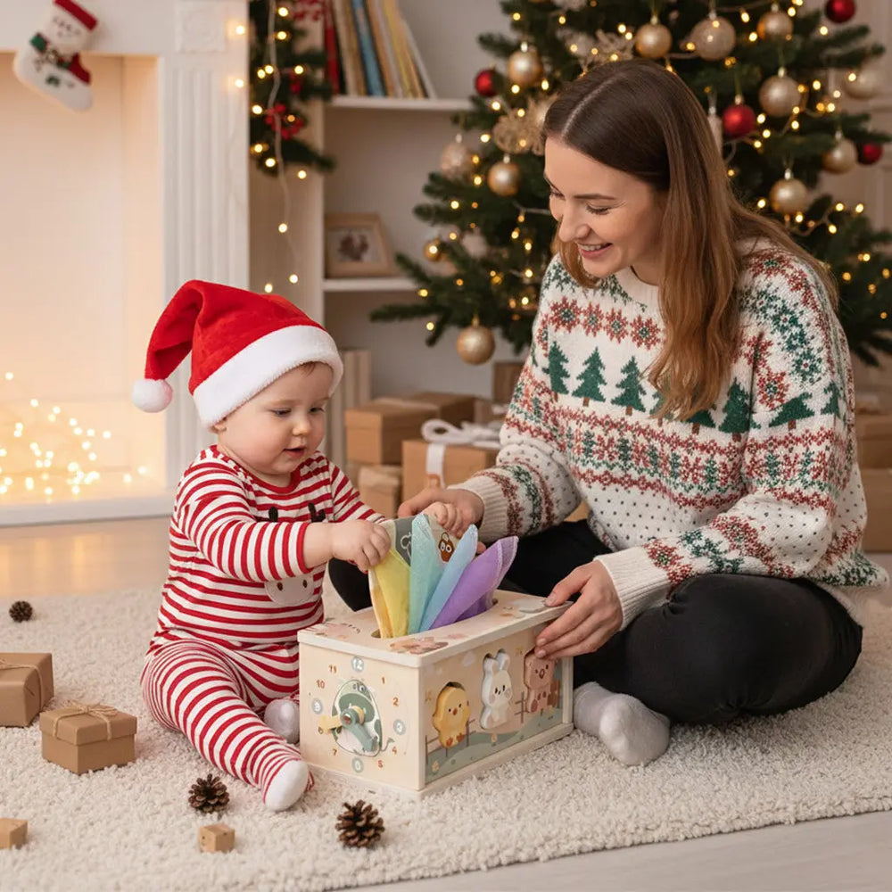 Activity Cube Montessori Tissue Box for 8M -3 Year Olds 