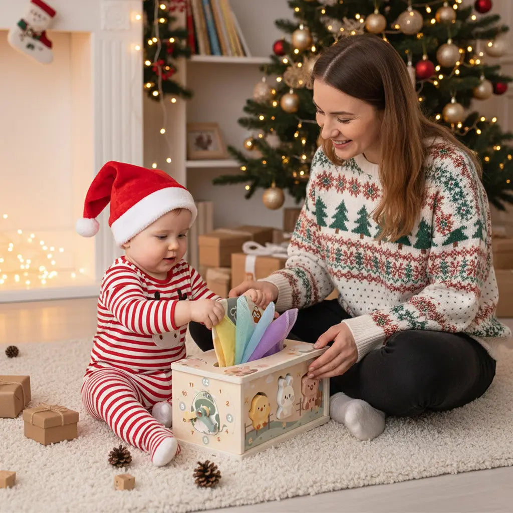 Activity Cube Montessori Tissue Box for 8M -3 Year Olds 