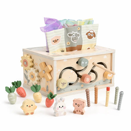 Activity Cube Montessori Tissue Box for 8M -3 Year Olds 