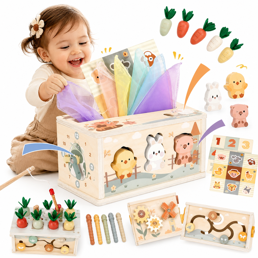 Activity Cube Montessori Tissue Box 8M Olds