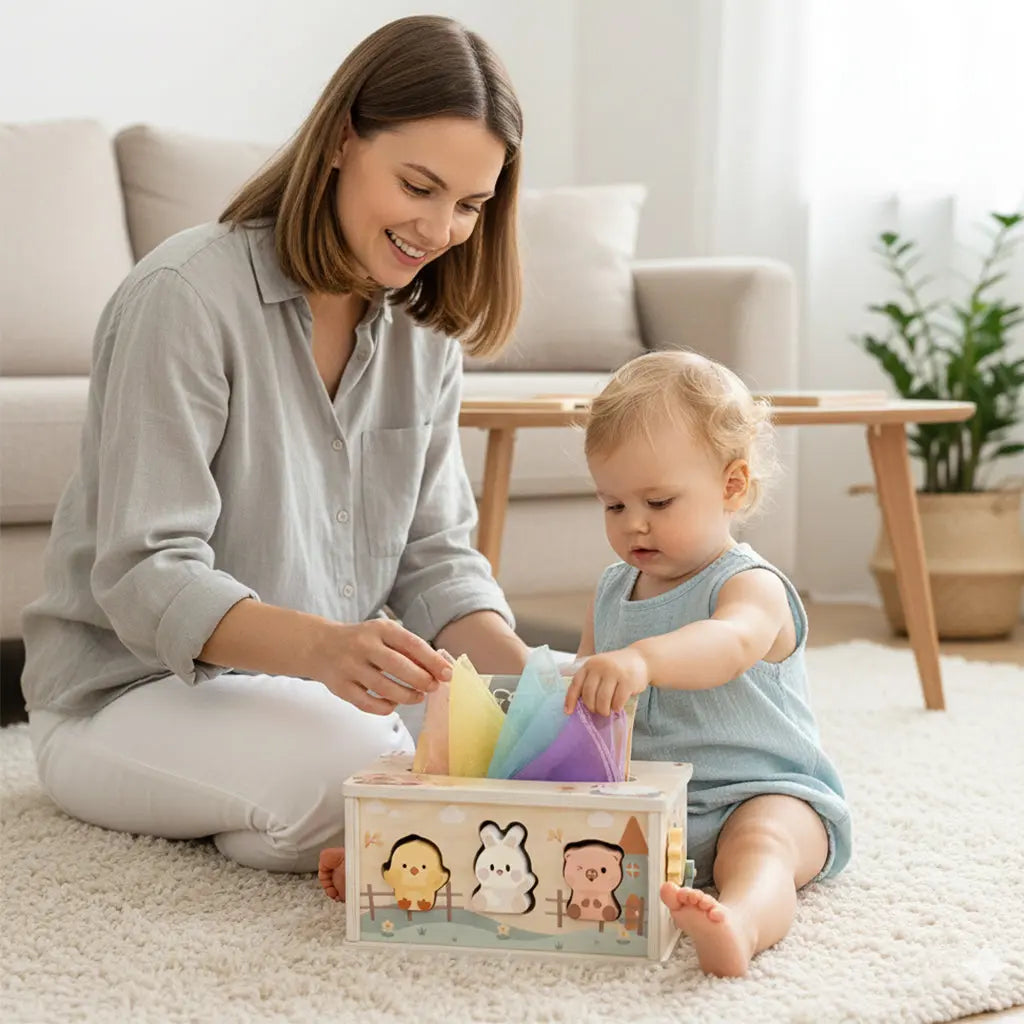 Activity Cube Montessori Tissue Box for 8M -3 Year Olds 