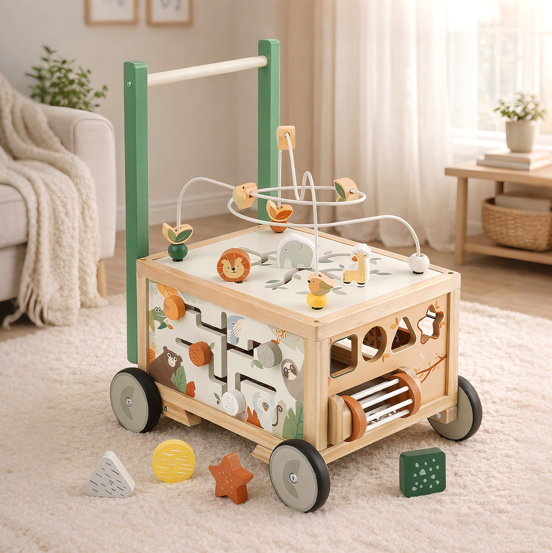 Adjustable Wooden Baby Push Walker for Toddlers