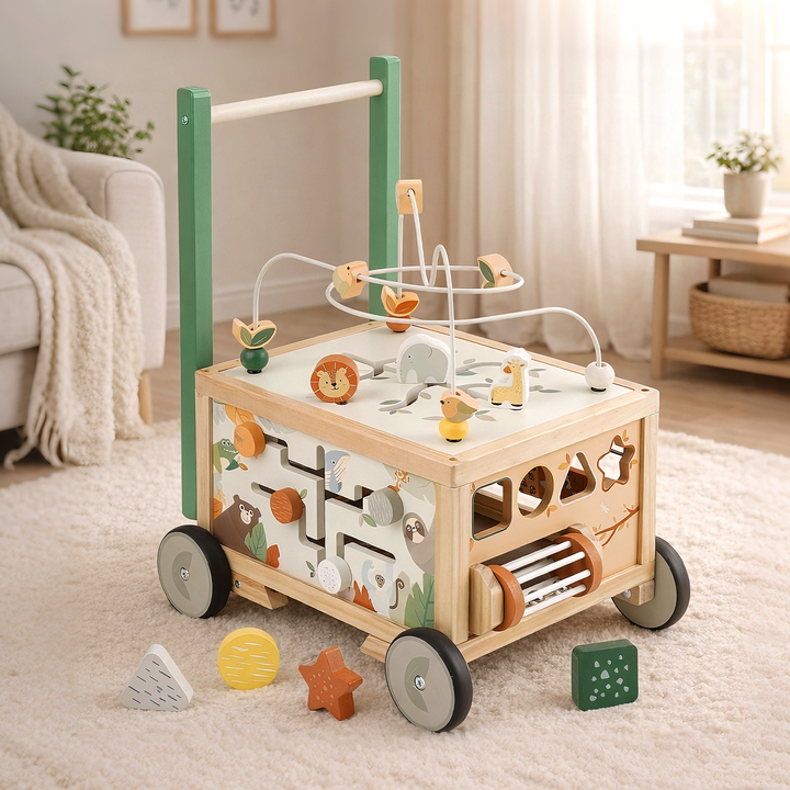 Adjustable Wooden Baby Push Walker for Toddlers