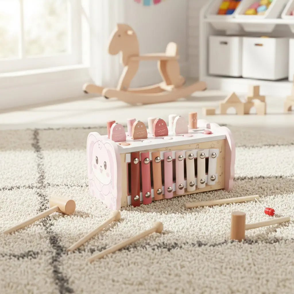 Wooden Hammering Pounding Toy with Xylophone & Fishing Game 