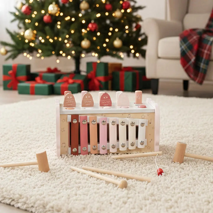 Wooden Hammering Pounding Toy with Xylophone & Fishing Game 