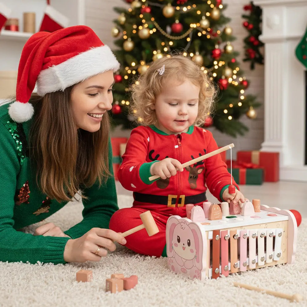 Wooden Hammering Pounding Toy with Xylophone & Fishing Game 