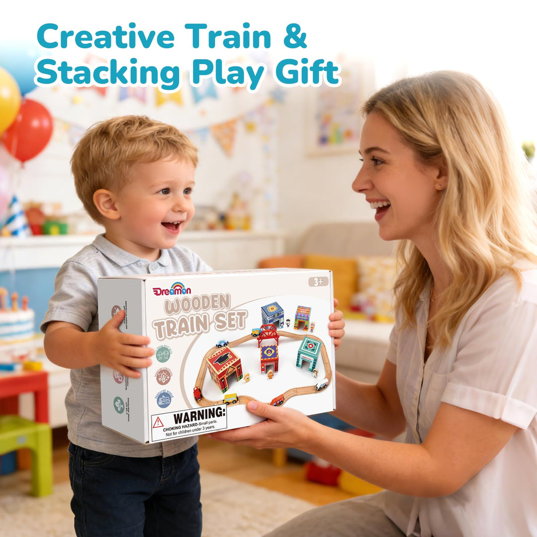 City Railway Adventure - Complete Wooden Train Set with Pretend Play Characters