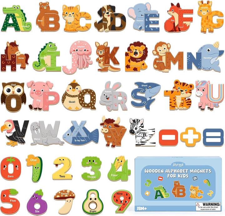 ALL-IN-ONE Magnetic Letters for Toddlers, 65PCS Wooden Animal Alphabet &amp; Number Fridge Magnets