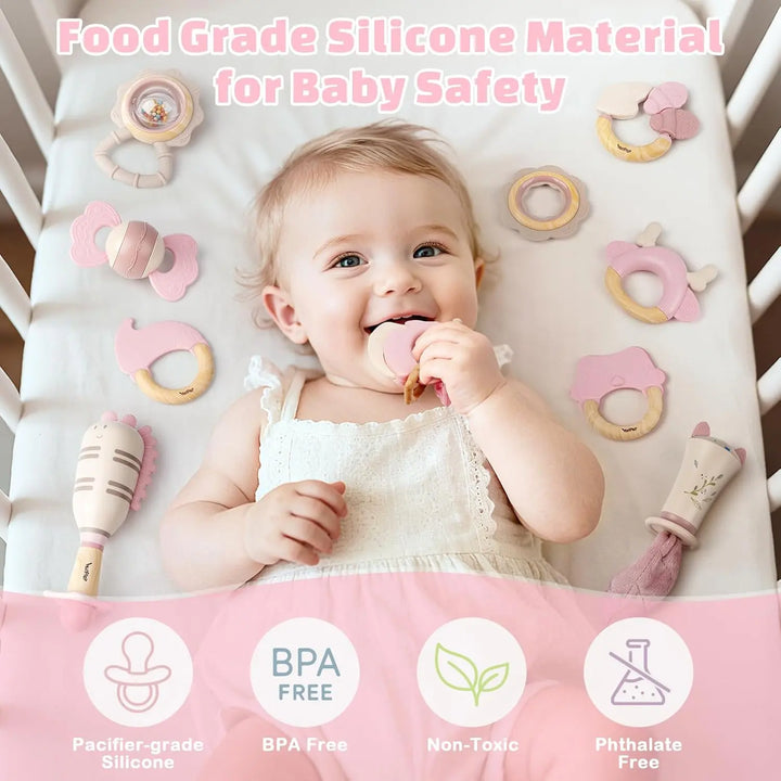 10PCS Baby Rattles and Teething Toys Set for Babies 0–6 Months 