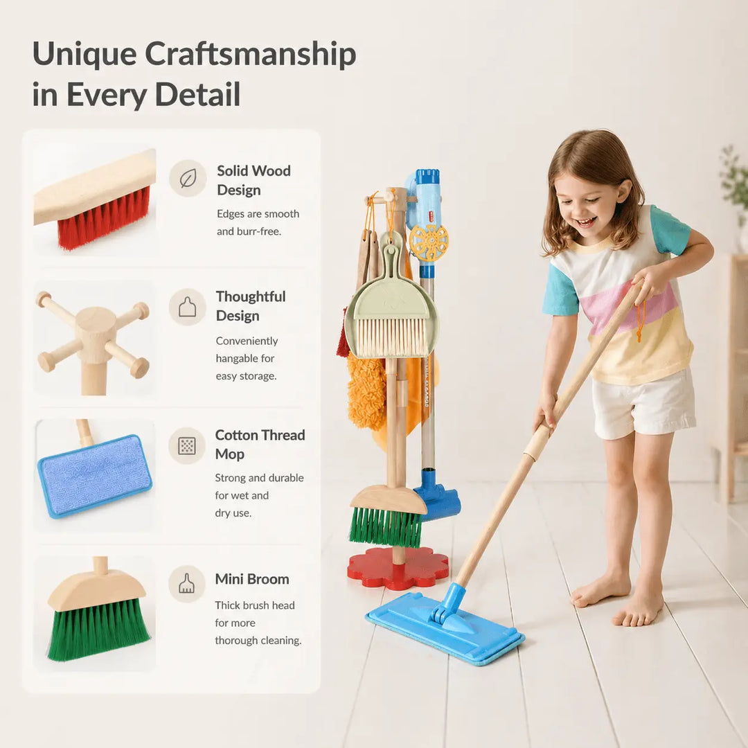 Wooden Cleaning Toys Set with Vacuum for Kids 3+ 