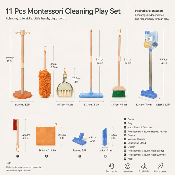 Wooden Cleaning Toys Set with Vacuum for Kids 3+ 