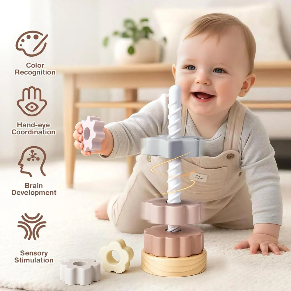 Wooden Spinning Stacking Toy for Toddlers Ages 1–3 