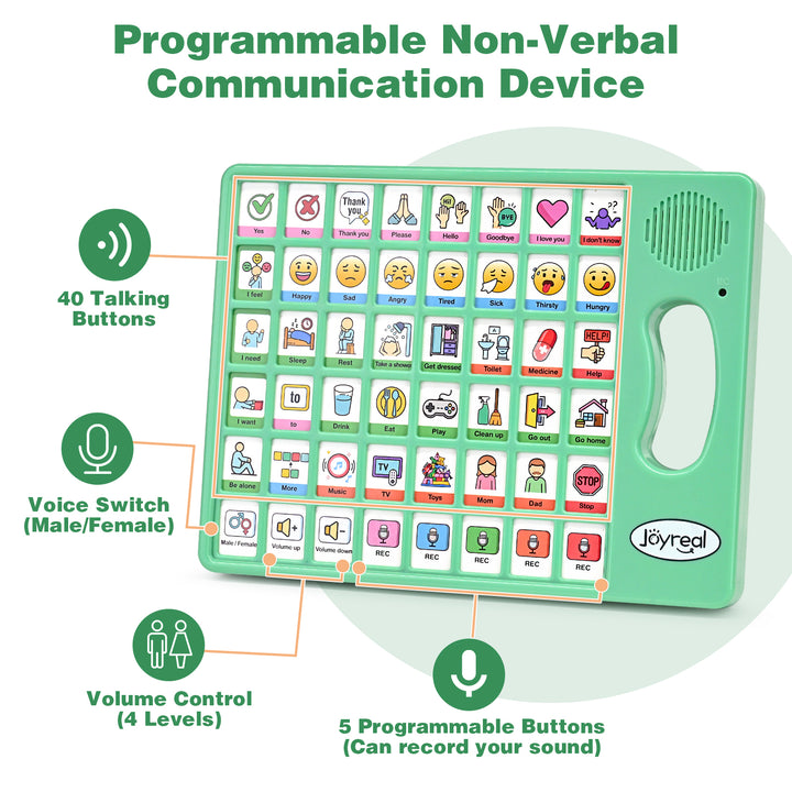 AAC board showing basic expressions and sentence-building vocabulary