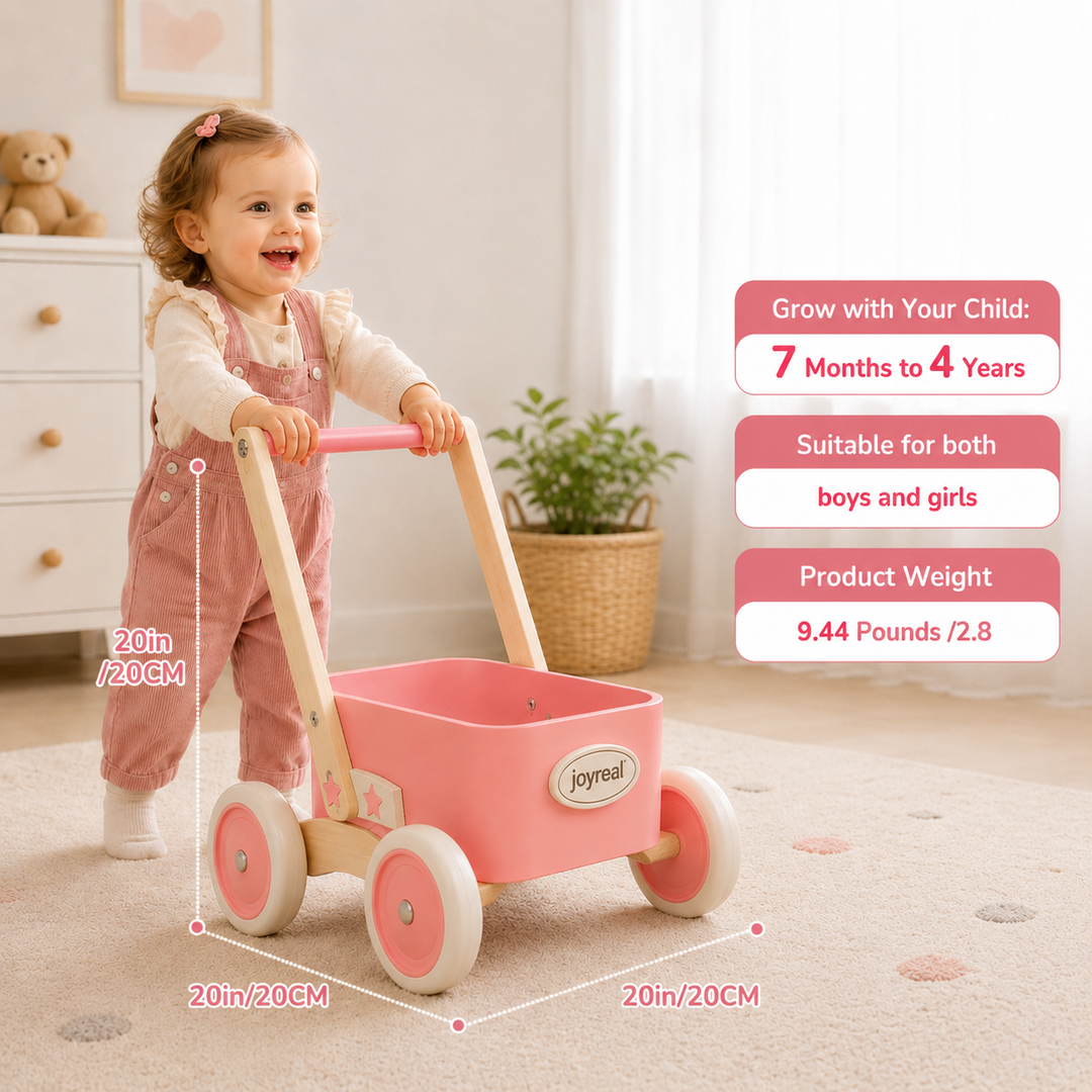 2-in-1 Wooden Baby Walker Wagon for Toddlers