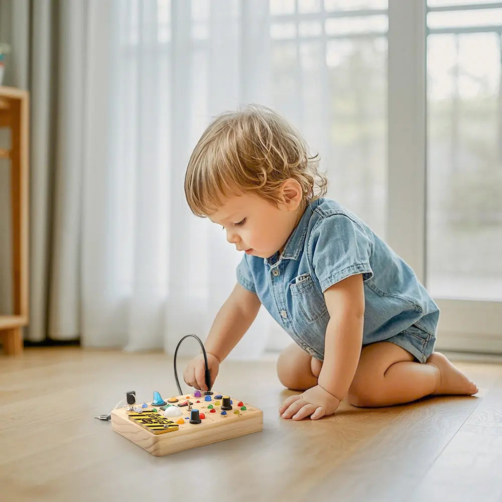 Montessori Busy Board with Lights Wooden Sensory Toy 1-5 Years